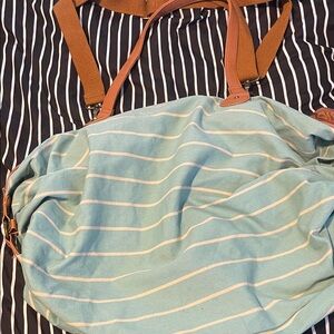 Mossimo Supply Co. Light Blue and White Striped Canvas Tote with Brown Handles